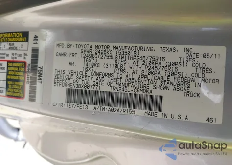 2011 Toyota Tacoma из США, поврежденный, VIN 5TFUX4EN3BX007771